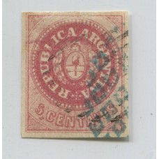 ARGENTINA 1862 GJ 10c ESCUDITO ESTAMPILLA CON VARIEDAD L INCOMPLETA U$ 100